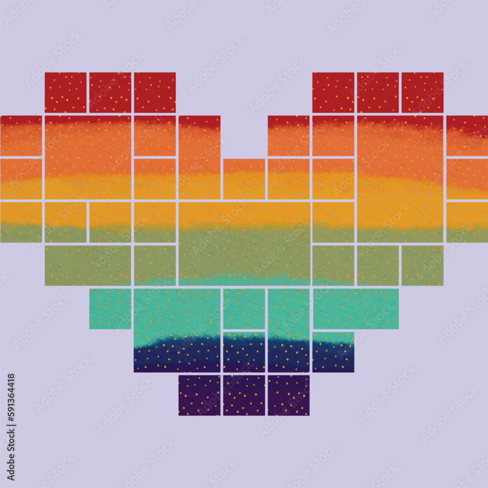 Rainbow polka-dot heart pixel shape. Vector. Editable. light purple background - obrazy, fototapety, plakaty 