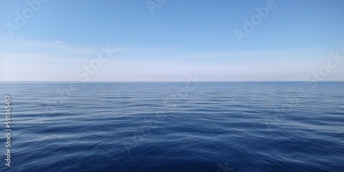 Panorama landscape of empty blue sea and sky blue background. Generative AI © AngrySun