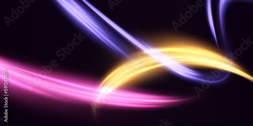 Light whirl. Curve neon line light effect. Glowing bright curved lines for gaming industry advertising web design.
