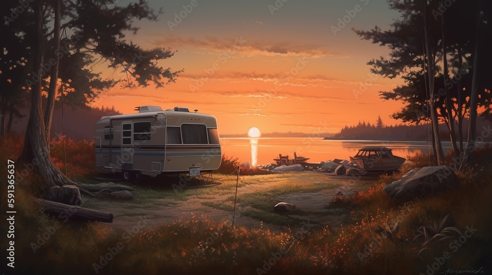 Dawn in the Wild: Camping at Sunrise. Generative AI