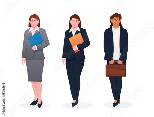 set of woman in suit. business woman illustration 