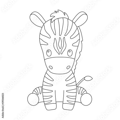 Cute zebra in outline style. Vector baby animal isolated on white.