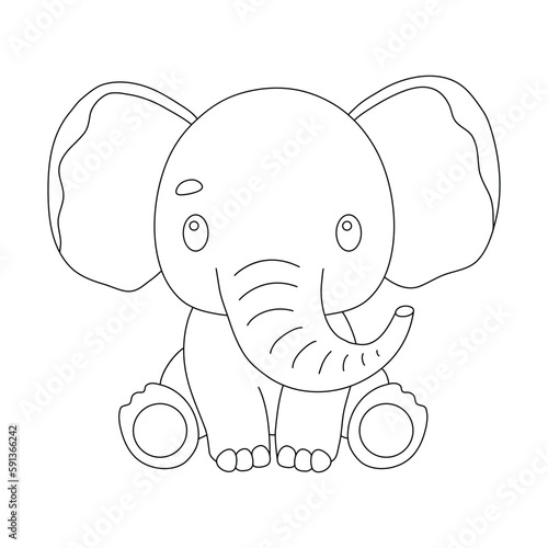 Cute elephant in outline style for coloring book. Vector baby animal isolated on white.