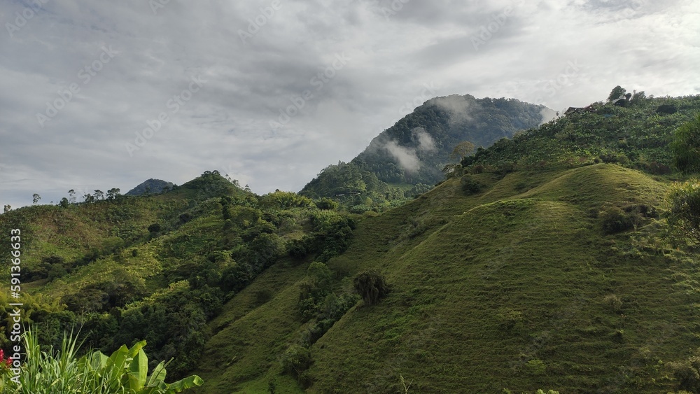 landscape with clouds in the Andes Mountains, Fusagasugá (Fusagasuga), Cundinamarca, Colombia.