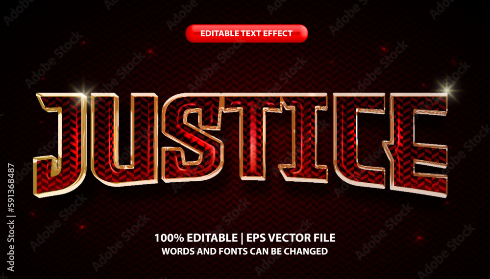 Justice text, editable text effect template, shiny luxury bold red