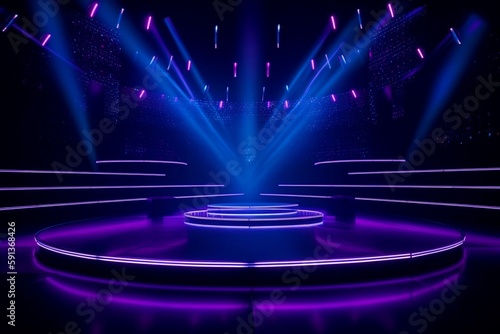 purple stage with blue neon lights background