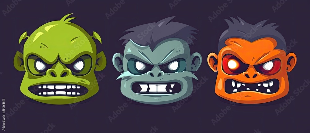 Fototapeta premium Halloween Monster Head Set