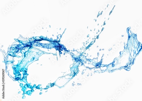 抽象的な青い波と水しぶきのイラスト