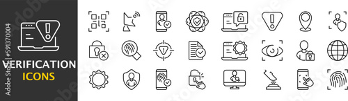 Verification and authorization symbols. Set of simple icons in silhouette. Vector illustration. EPS 10