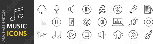 Collection of music icons. Simple black symbols. Vector illustration. EPS 10
