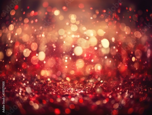 Golden red sparkles fire bokeh. Festive New Year golden background. Shiny golden bright light. generative ai