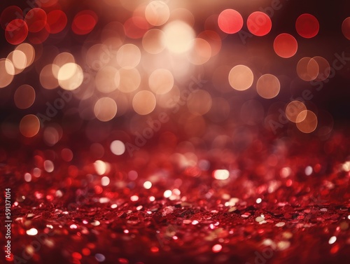 Golden red sparkles fire bokeh. Festive New Year golden background. Shiny golden bright light. generative ai