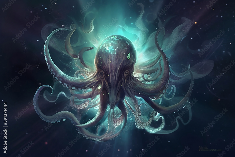 abstract illustration of giant octopus in space