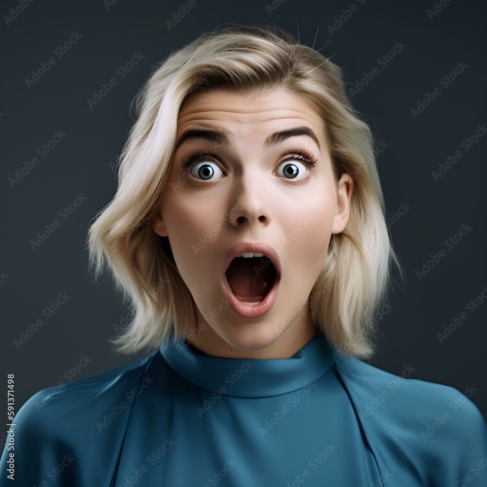 surprised woman with open mouth (generated by artificial intelligence) surprised woman with open mouth (generated by artificial intelligence)