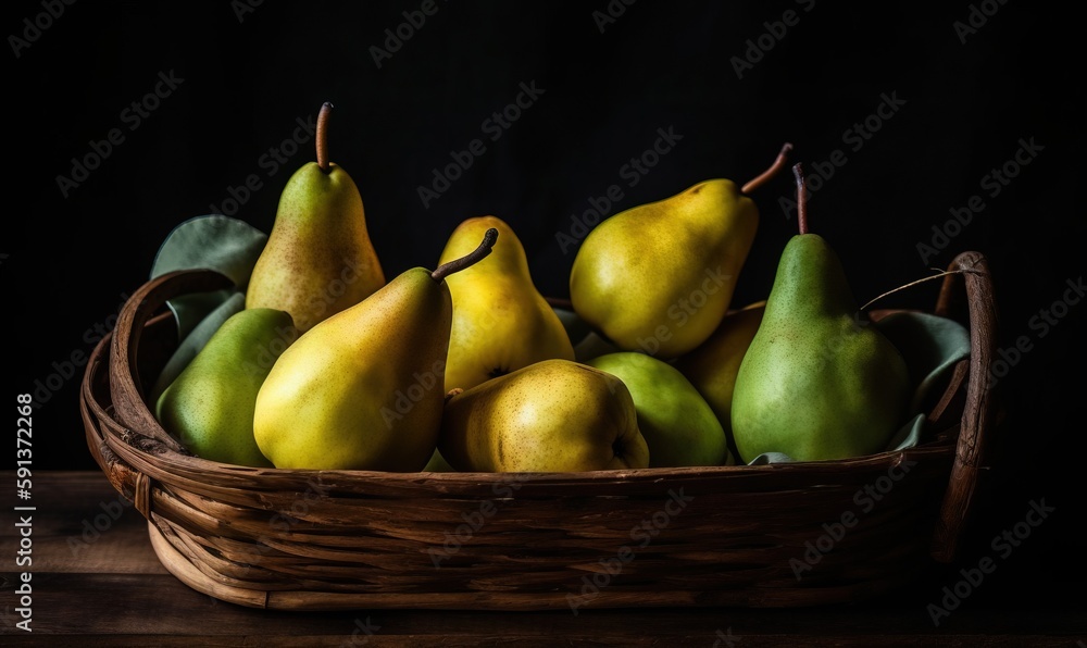 a basket of pears and pears on a table. generative ai a basket of pears and pears on a table. generative ai