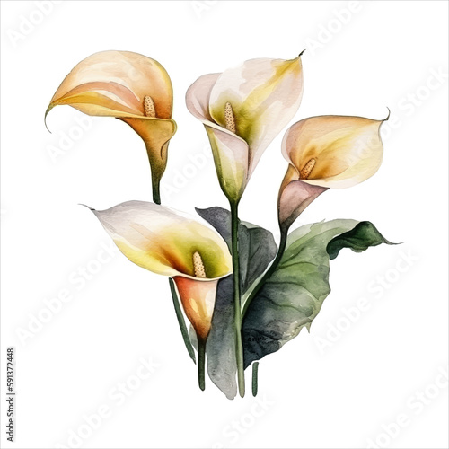 Calla lily flower isolated in white background. watercolor vector for wedding invitation, printing, sublimation, mug, tshirt, tumbler