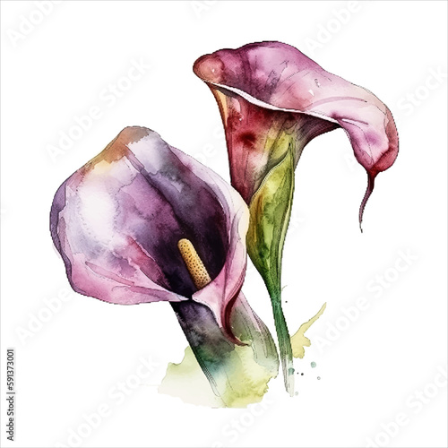 Calla lily flower isolated in white background. watercolor vector for wedding invitation, printing, sublimation, mug, tshirt, tumbler