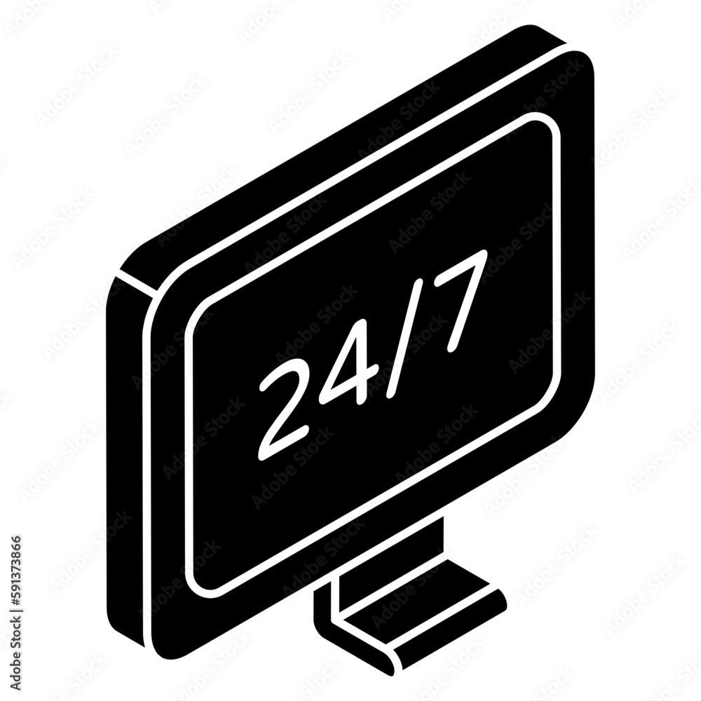 Conceptual flat design icon of 24/7hr service Conceptual flat design icon of 24/7hr service
