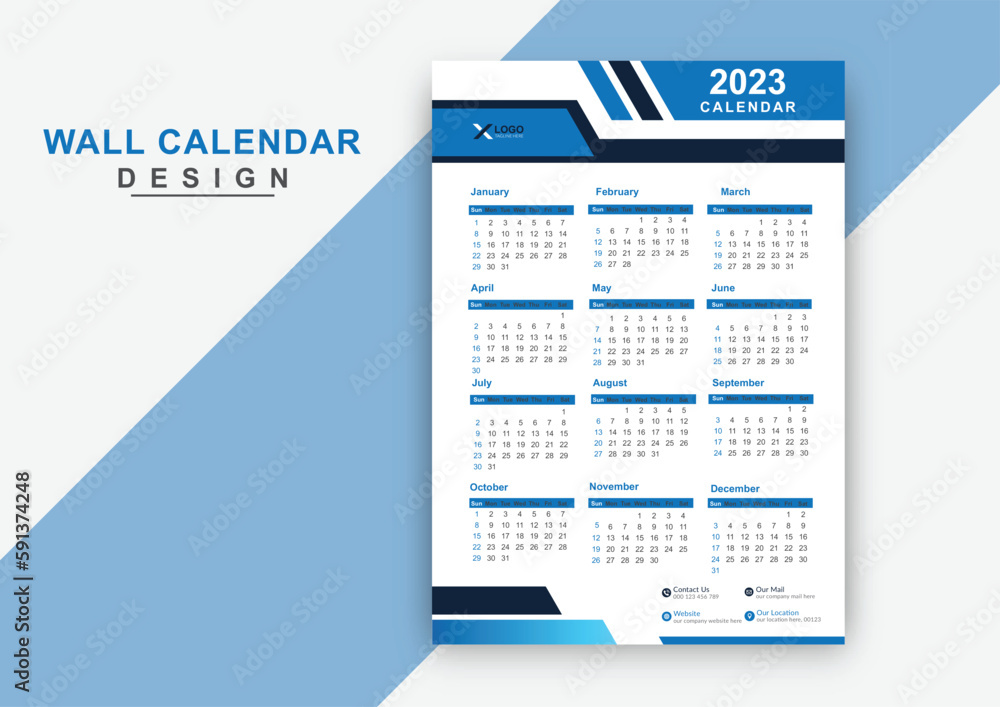 Colorful modern creative wall calendar design template 2023, vector illustration. one Page Wall Calendar 2023 Colorful modern creative wall calendar design template 2023, vector illustration. one Page Wall Calendar 2023