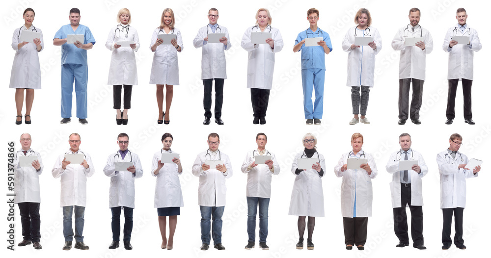 group of doctors with clipboard isolated on white