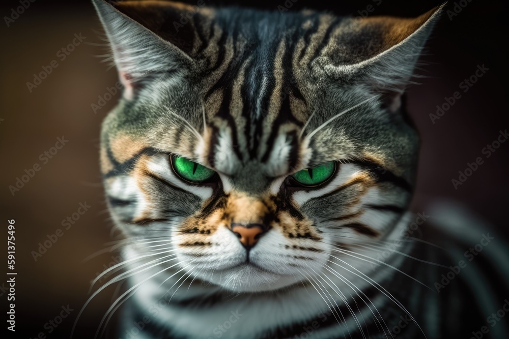 close up of a cats green eyes. Generative AI