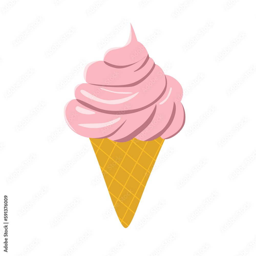 Pink ice cream cone in a flat style. Illustration on transparent background Pink ice cream cone in a flat style. Illustration on transparent background
