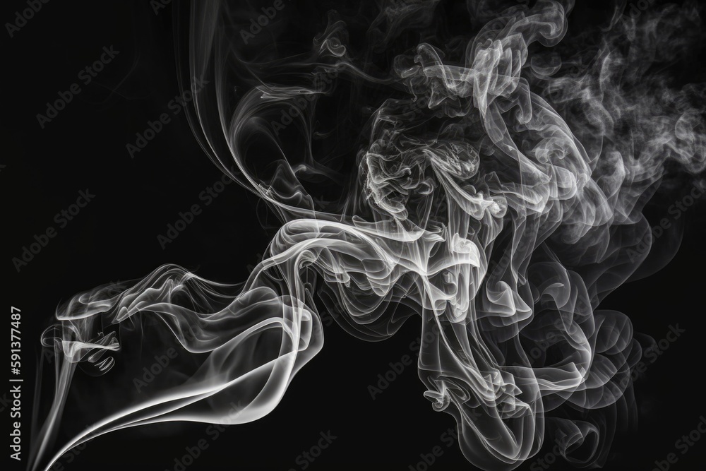 smoke billowing on a dark background in black and white. Generative AI