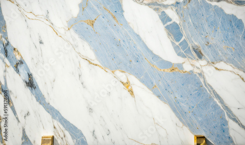 Blue and white marble with golden veins background. Generative AI © AngrySun