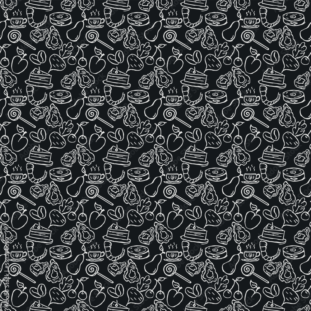 Fototapeta premium Seamless food pattern. Doodle vector food illustration. Hand-drawn food background
