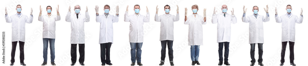 group of doctors in mask isolated on white group of doctors in mask isolated on white