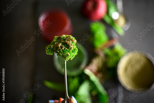 Preparing healthy vegan green cocktail © Edita