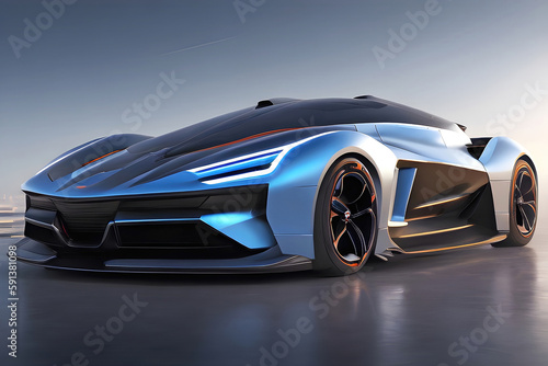 Electric supercar sci fi design, fantastic sports car modern project. Generative Ai.