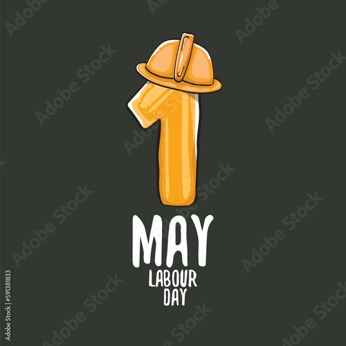 Cartoon Happy labour day vector label isolated on grey. vector happy labor day background or banner with engineer helmet, hummer and wrench. workers may day poster