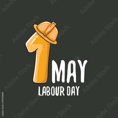 Cartoon Happy labour day vector label isolated on grey. vector happy labor day background or banner with engineer helmet, hummer and wrench. workers may day poster