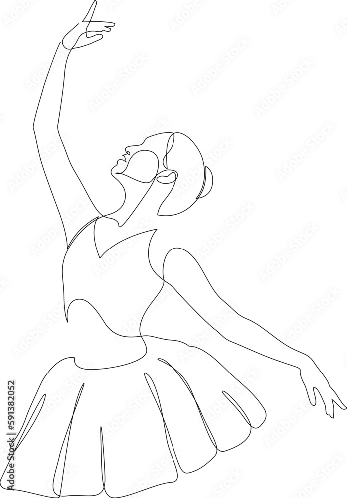 Continuous line drawing of Ballerina in motion. Ballet dancer black line sketch on white background. Vector illustration. Continuous line drawing of Ballerina in motion. Ballet dancer black line sketch on white background. Vector illustration.