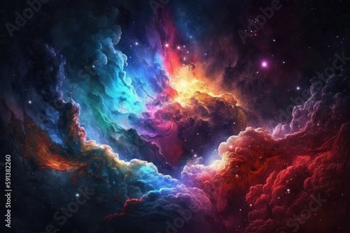 dreamy colorful galaxy with clouds and stars. Generative AI © 2rogan