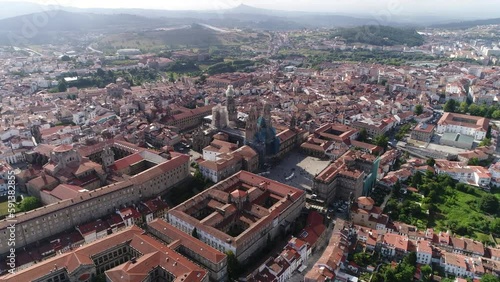 Flying Over City of Santiago De Compostela Galicia Spain