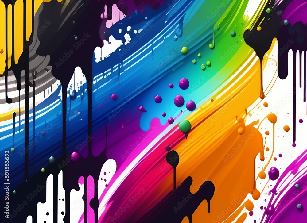 Obraz premium graffiti background dripping paint, spray paint, many colors watercolor panting, colorful texture concept generative ai