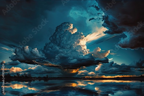 serene landscape with clouds over calm waters. Generative AI