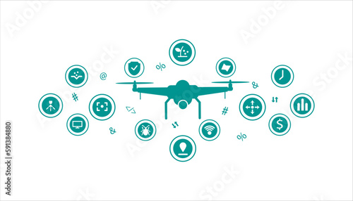 Concept of flying drone for agriculture 4.0 isolated on white background. Perfect for placing over crop photos to illustrate modern agriculture, smart farming