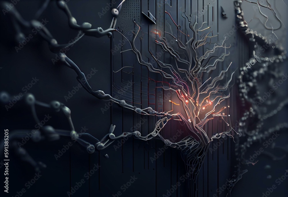 Artificial neuron in concept of artificial intelligence. Wall-shaped ...