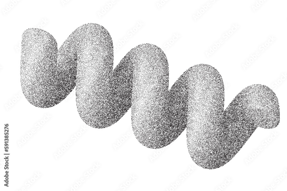Grainy spring with noise texture. Dotted stipple curve spiral isolated on white background. Vector gradient grunge shape with shadows. Grainy spring with noise texture. Dotted stipple curve spiral isolated on white background. Vector gradient grunge shape with shadows.