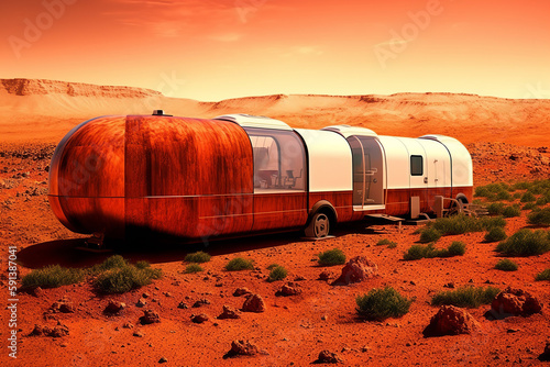 Red Planet Rail. Train ride along Martian equator. Generative AI