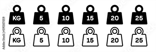 Weight of 5 kg, 10 kg, 15 kilo, and 20 kilograms vector icon set illustration 10 eps.