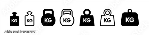 Weight icon set. Kg bell logo. Kettlebell, heavy sign. Iron dumbbell sumbol in vector flat 10 eps.