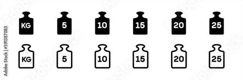 Weight of 5 kg, 10 kg, 15 kilo, and 20 kilograms vector icon set. Illustration 10 eps.