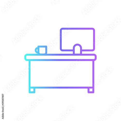 Workspace Office and Business Icons with purple blue outline style. office, workspace, business, computer, workplace, work, symbol. Vector Illustration