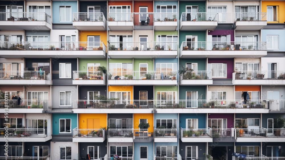 façade colorée d'un immeuble - IA Generative