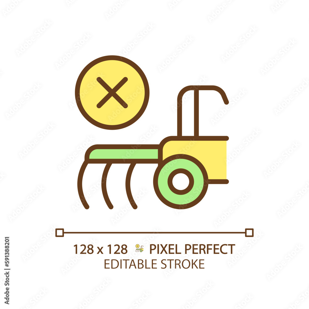No till farming green RGB color icon. Zero tillage. Cultivation technique. Seeding equipment. Direct drilling. Isolated vector illustration. Simple filled line drawing. Editable stroke No till farming green RGB color icon. Zero tillage. Cultivation technique. Seeding equipment. Direct drilling. Isolated vector illustration. Simple filled line drawing. Editable stroke
