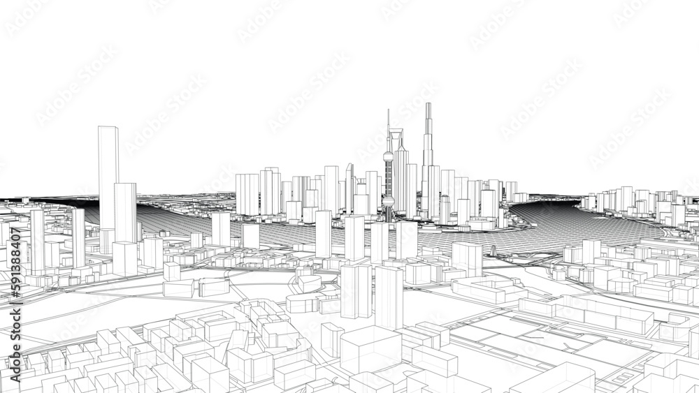 Outline city concept vector. Wire-frame style